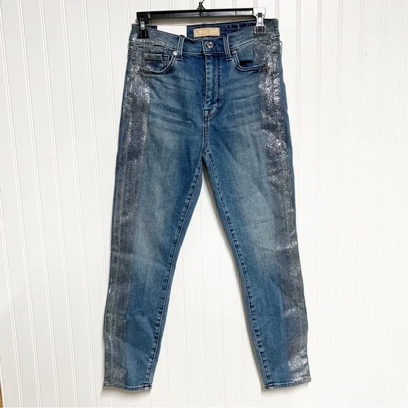 NWT 7 FOR ALL MANKIND B(air) High-waist Ankle Skinny Jeans 27 Glitter - Picture 5 of 13